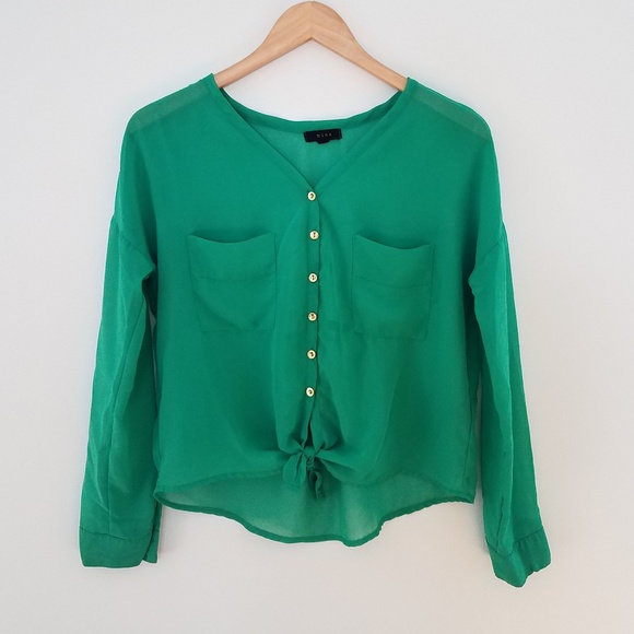 mine Tops - Mine green sheer button down tie bottom small